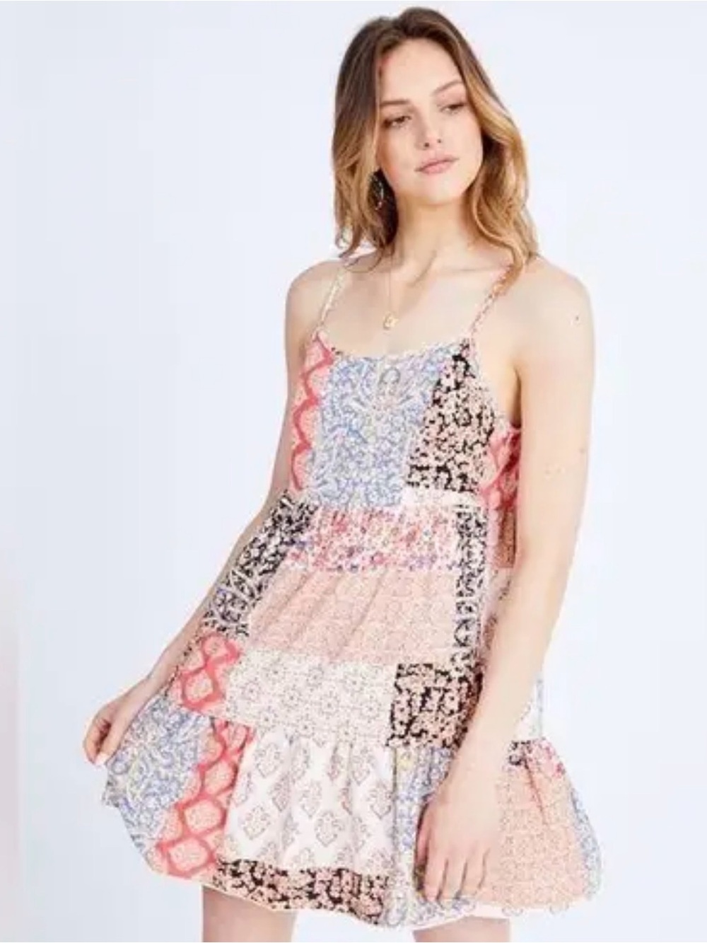 Altar’d State XS Patchwork Print Spaghetti-Strap Sundress